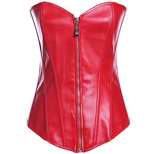 E-girl Damen Große Größen Schnürt Sich Corsage Korsett Faux Leder G-String Top Korsett Kunststoff entbeint,C113-2,Rot,M von E-girl