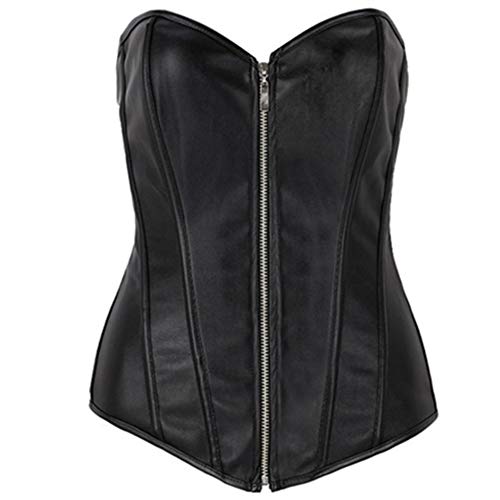 E-girl Damen Große Größen Schnürt Sich Corsage Korsett Faux Leder G-String Top Korsett Kunststoff entbeint,C113-2,Schwarz,3XL von E-girl