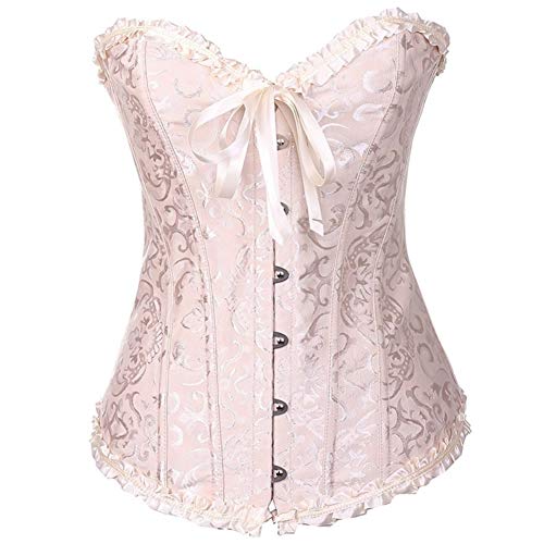 E-girl Damen Große Größen Schnürt Sich Corsage Korsett Vollbrust Korsett Kunststoff entbeint,C078,Beige,6XL von E-girl