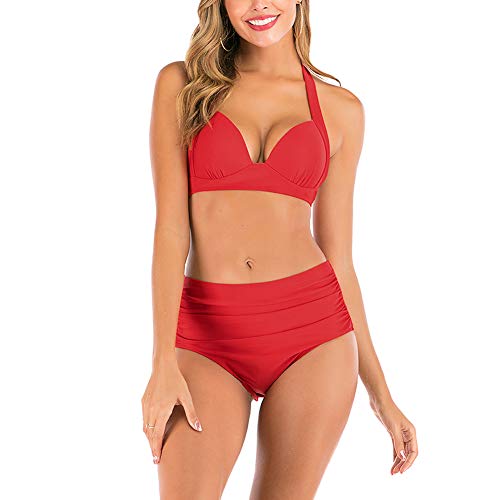 E-girl Damen Hohe Taille Halfter Bikini Sets Zweiteilige Bademode Quick-Dry,S130,Rot,XL von E-girl