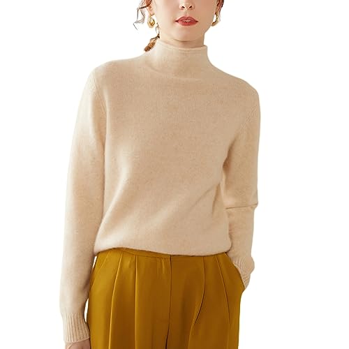 E-girl Damen Kaschmir-Mischung Pullover Beige Stehkragen Langarm Strickpullover Einfarbige Relaxed Dicker Kaschmir&Wolle Pullover,38,ES352 von E-girl