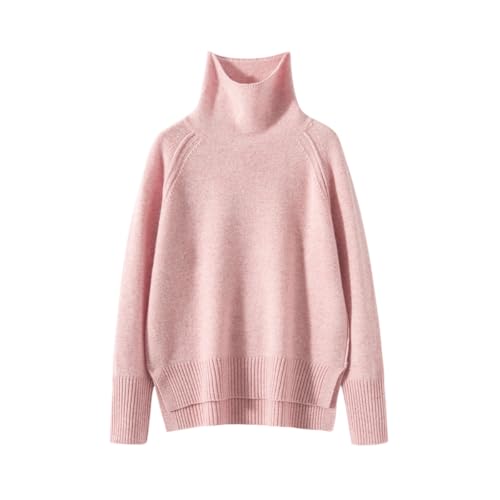 E-girl Damen Kaschmir-Mischung Pullover Rosa Rollkragen Langarm Strickpullover Damen Einfarbige Relaxed Dicker Kaschmir&Wolle Pullover,EU 44,EDY2490 von E-girl