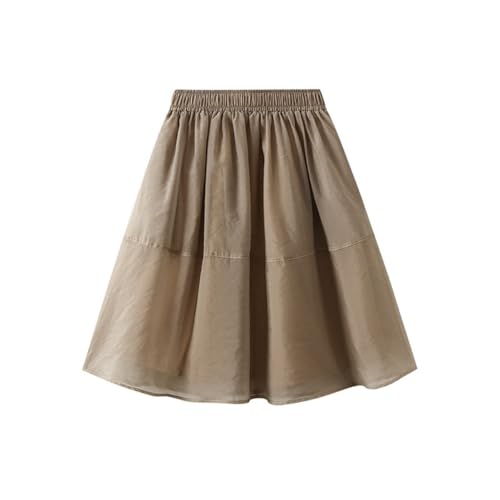 E-girl Damen Khaki Ausgestellter A-Line Rock Einfarbiger Transparenter Rock Hoher Taillen Minirock,Einheitsgröße,CSK0235 von E-girl
