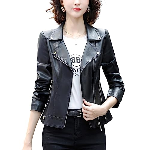 E-girl Damen Kunstleder Schwarz Motorrad Jacke Kurz Schlank Langarm Reißverschluss Lederjacke Mantel,EU 34,E2102 von E-girl
