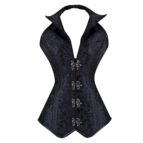 E-girl Damen Neckholder Push-up Korsett Korsage Schnüren Kunststoff entbeint Schwarz Jacquard Shapewear Corsage,Größe 34-36,E2095 von E-girl