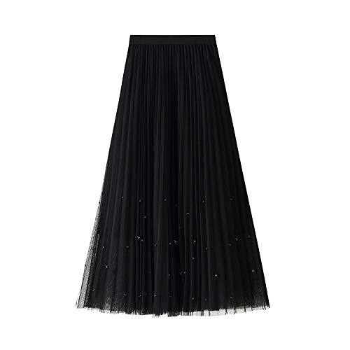 E-girl Damen Plain Falten Rock Schwarz Midi Tüll Rock,Einheitsgröße,S8581 von E-girl