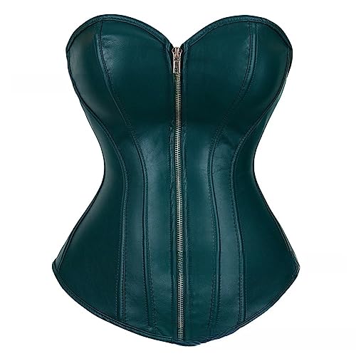 E-girl Damen Push-up Vollbrust Korsett Korsage Schnüren Kunststoff entbeint Dunkelgrün Kunstleder Shapewear Corsage,Größe 40-42,E2803 von E-girl