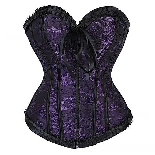 E-girl Damen Push-up Vollbrust Korsett Korsage Schnüren Kunststoff entbeint Purple Spitze Shapewear Corsage,Größe 50-52,E2805A von E-girl