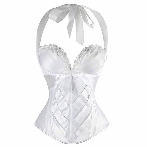 E-girl Damen Push-up Vollbrust Korsett Korsage Schnüren Kunststoff entbeint Weiß Neckholder Shapewear Corsage,Größe 36-38,E6805 von E-girl