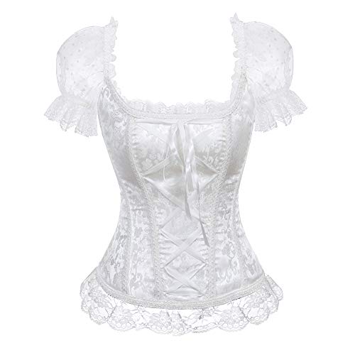 E-girl Damen Push-up Vollbrust Korsett Korsage Schnüren Kunststoff entbeint Weiß Spitze Shapewear Corsage,Größe 38-40,E8108 von E-girl