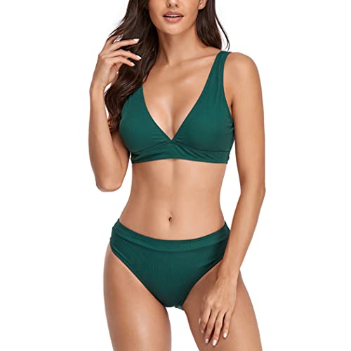 E-girl Damen Racerback Bikini Set Elastische Grün Zweiteiliger Badebekleidung für Frauen Bademode,S,S7804 von E-girl