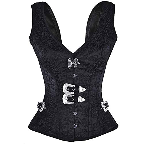 E-girl Damen Retro Schnürt Sich Corsage Korsett Vollbrust Korsett Stahl entbeint,C662,Schwarz,M von E-girl