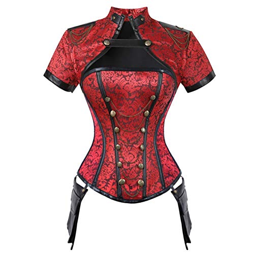 E-girl Damen Retro Schnürt Sich Corsage Korsett Vollbrust Korsett Stahl entbeint,C719,Rot,L von E-girl