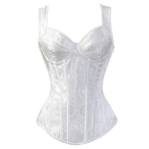 E-girl Damen Retro Schnürt Sich Corsage Korsett Vollbrust Top Korsett Kunststoff entbeint,C668,Weiß,M von E-girl