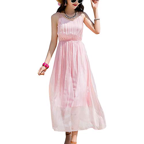 E-girl Damen Rosa Seiden Kleid Ohne Arm Trägerlos Solide 100% Seiden Langes Seiden Kleid,E8033,M von E-girl