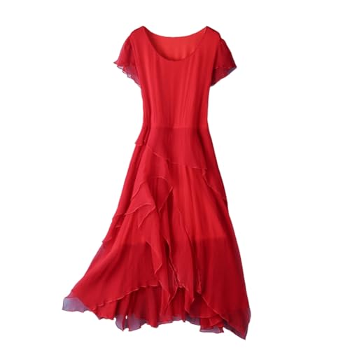 E-girl Damen Rot Seidenkleid Einfarbiges Rundhals Ohne Arm 100% Seide Kleid Luftiges Slim unregelmäßiges Knielanges Mulberry Seidenkleid,EU 36,D6608 von E-girl