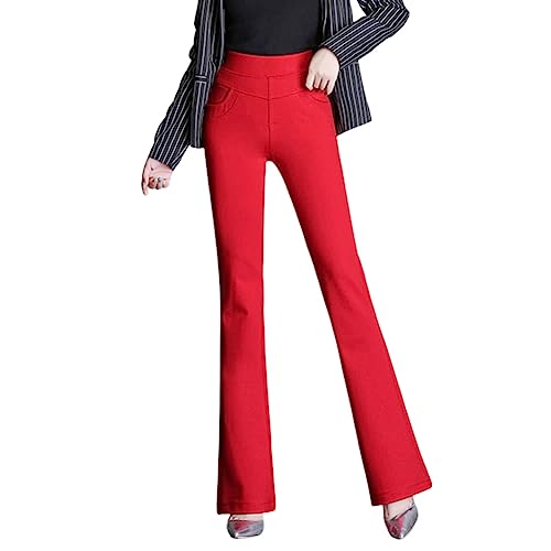 E-girl Damen Schlaghose Rot Hohe Taille großen Größen Hose Frühling und Herbst Dick Elastischem Bund Business Hose Einfarbig Freizeithose,EU 38,ET216 von E-girl