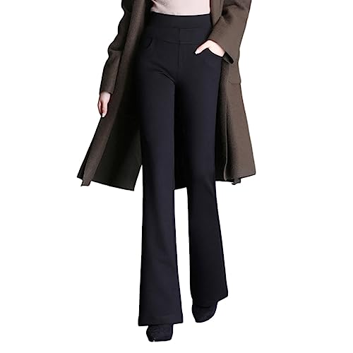 E-girl Damen Schlaghose Schwarz Hohe Taille großen Größen Hose Frühling und Herbst Dick Elastischem Bund Business Hose Einfarbig Freizeithose,EU 46,ET216 von E-girl