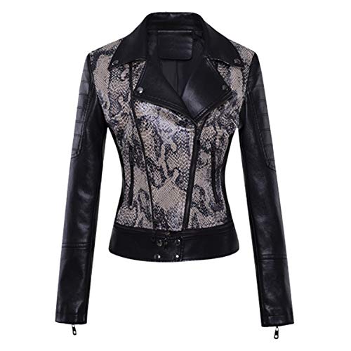 E-girl Damen Schwarz-2 Kunstleder Motorrad Jacke Lederjacke Schlank Reißverschluss Revers Kurz Mantel,P8820,L von E-girl