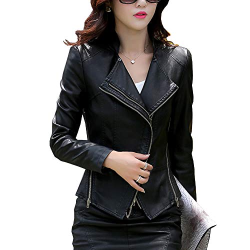 E-girl Damen Schwarz Taillierte Kurze Kunstleder Bikerjacke Lederjacke,P905,3XL von E-girl