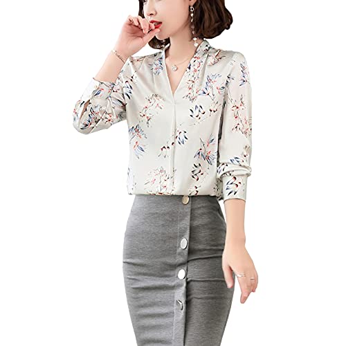 E-girl Damen Weiß Hemdbluse Seide Druck Jumper Hemden Damenbluse Langarm V-Ausschnitt Seidenbluse,L,S1922 E-girl Damen Weiß Hemdbluse Seide Druck Jumper Hemden Damenbluse Langarm V-Ausschnitt Seidenbluse,L,S1922 von E-girl