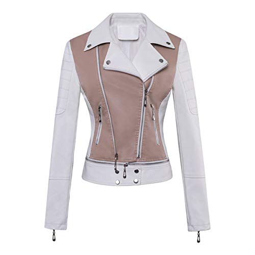 E-girl Damen Weiß Kunstleder Motorrad Jacke Lederjacke Schlank Reißverschluss Revers Kurz Mantel,P8820,M von E-girl