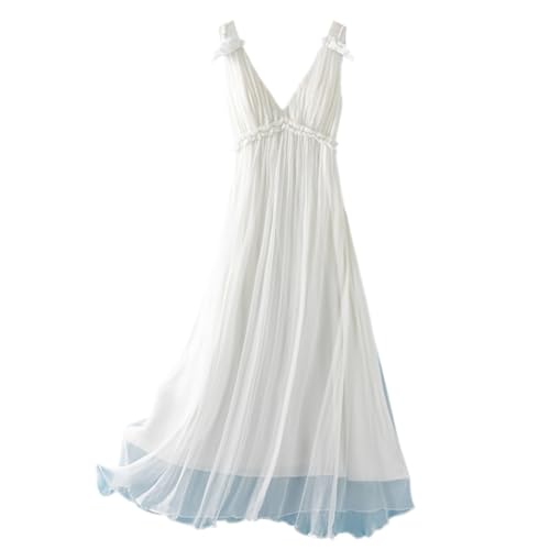 E-girl Damen Weiß Seidenkleid Einfarbiges Schulterfreies Ohne Arm 100% Seide Kleid Luftiges Hoch Taillierte Falten Knielanges Mulberry Seidenkleid,EU 36,D8837 von E-girl