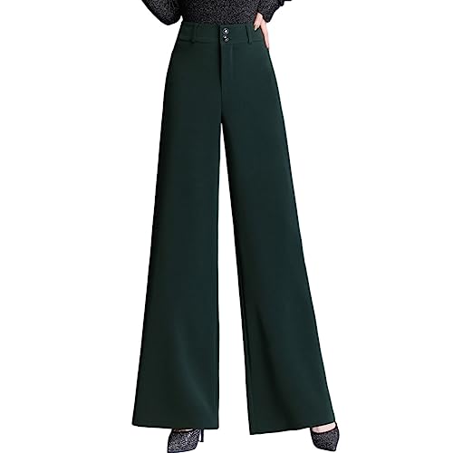 E-girl Damen Weite Hosen Grün Hohe Taille großen Größen Hose Frühling und Herbst Dick Freizeit Business Hose Einfarbig Freizeithose,EU 38,E656 von E-girl