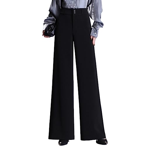 E-girl Damen Weite Hosen Schwarz Hohe Taille großen Größen Hose Frühling und Herbst Dick Freizeit Business Hose Einfarbig Freizeithose,EU 46,E656 von E-girl