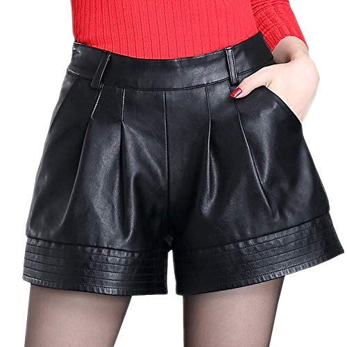 E-girl EF6902 Damen Große Größe Hohe Taille Kunstleder Shorts Leder Kurze Hose,Schwarz,4XL von E-girl