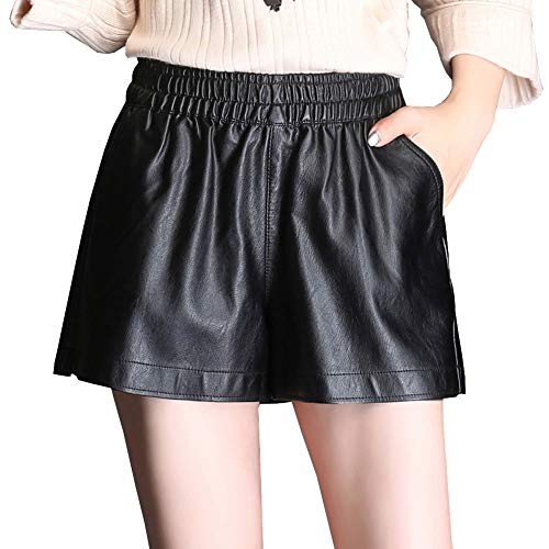 E-girl EF7610 Damen Große Größe Hohe Taille Kunstleder Shorts Leder Kurze Hose,Schwarz,L von E-girl