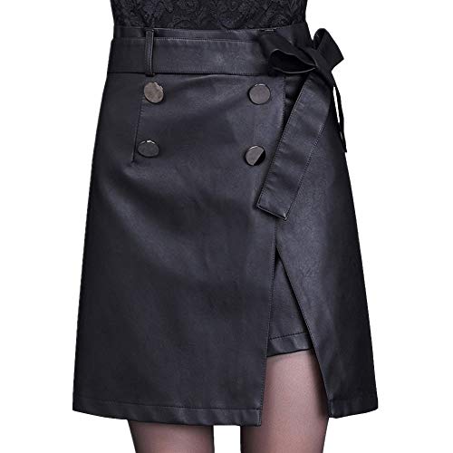 E-girl FS7970 Damen Kunstleder Rock Große Größe A-Linie Mini Röcke Leder Rock,Schwarz,XL von E-girl