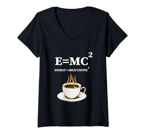 Damen E = mc2 Energy Milk X Coffee Energy Milk Coffee Formula T-Shirt mit V-Ausschnitt Damen E = mc2 Energy Milk X Coffee Energy Milk Coffee Formula T-Shirt mit V-Ausschnitt von E=mc² Energy Milk X Coffee Tee