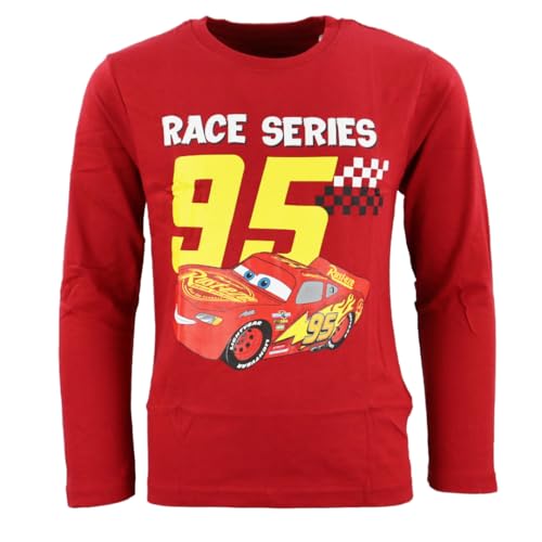 Disney Cars Langarmshirt für Jungen – Lightning McQueen „Race Series 95“ – T-Shirt mit Langen Ärmeln – 100 % Baumwolle – Größen 98–128 – Rot oder Blau, Farbe: Rot, Bekleidungsgröße: 116 von E plus M