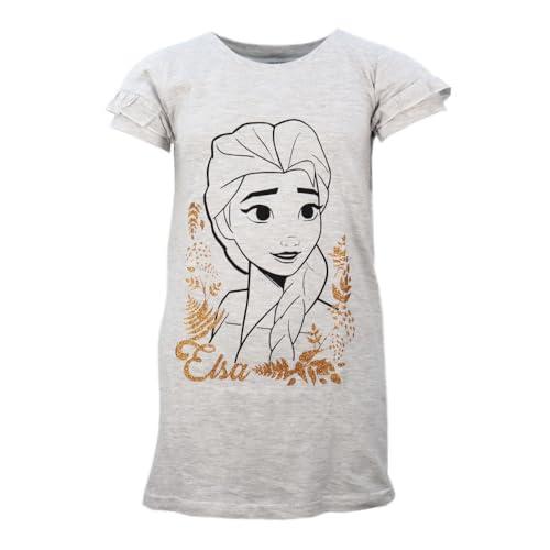 Disney Frozen ELSA Nachthemd für Mädchen – Glitzer-Schlafshirt aus Baumwolle – Weiß oder Grau – Größen 104–134, Farbe: Grau, Größe: 104 von E plus M