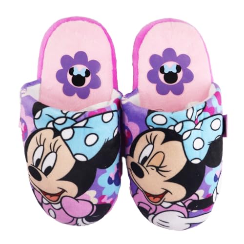 Disney Minnie Maus Mädchen Hausschuhe – Slipper in Rot oder Lila – Größen 28-35 – Weiches Polyester – Rutschfeste Sohle, Farbe: Lila, Größe der Schuhe: 30/31 von E plus M
