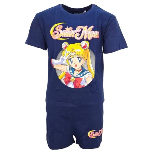 E plus M Anime Sailor Moon Pyjama-Set für Mädchen – Kurzarm Schlafanzug mit Shorts – Größen 134–164, Farbe: Blau, Bekleidungsgröße: 134/140 von E plus M