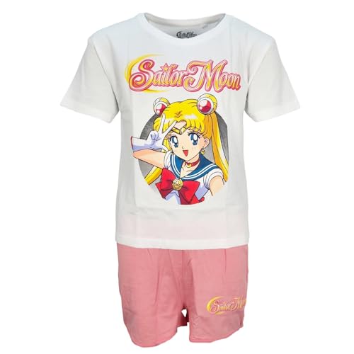 E plus M Anime Sailor Moon Pyjama-Set für Mädchen – Kurzarm Schlafanzug mit Shorts – Größen 134–164, Farbe: Weiß, Bekleidungsgröße: 158/164 von E plus M