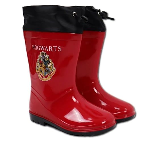 E plus M Harry Potter Hogwarts Gummistiefel für Kinder – Regenstiefel Jungen & Mädchen – Größen 25–34 – Rot mit Wappen – Wasserdicht & robust, Größe der Schuhe: 29/30 von E plus M