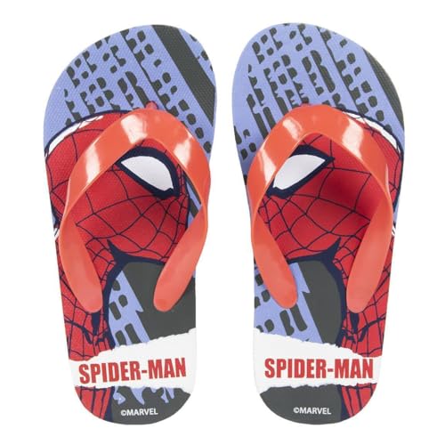E plus M Spiderman Kinder Zehentrenner – Badeschuhe Sandalen Hausschuhe Jungen – Schwarz oder Blau – Größe 24 bis 34, Farbe: Blau, Größe der Schuhe: 26/27 von E plus M