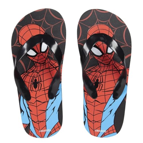 E plus M Spiderman Kinder Zehentrenner – Badeschuhe Sandalen Hausschuhe Jungen – Schwarz oder Blau – Größe 24 bis 34, Farbe: Schwarz, Größe der Schuhe: 30/31 von E plus M
