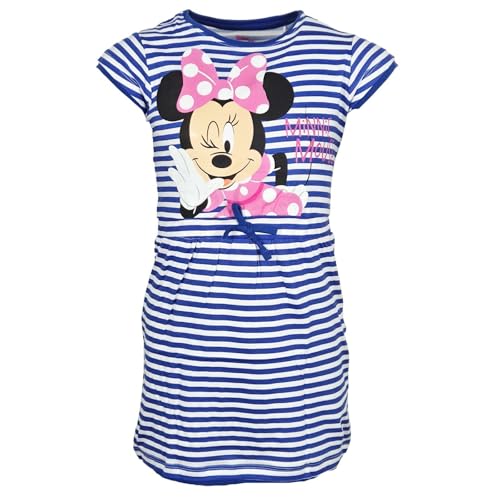 Minnie Mouse Sommerkleid für Mädchen – Gestreiftes Disney Kleid aus 100 % Baumwolle – Größen 92–128 – Kurzarm – Luftig & bequem, Farbe: Bunt, Bekleidungsgröße: 116 von E plus M