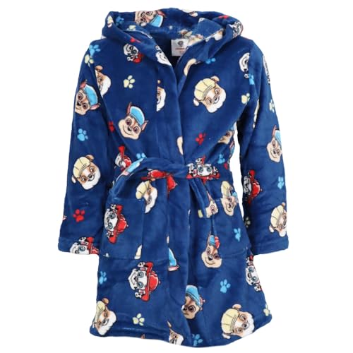 Paw Patrol Kinder Bademantel Jungen mit Kapuze – Chase & Marshall Design – Fleece – Blau – Größe 98–128 – Flauschig & warm, Farbe: Blau, Bekleidungsgröße: 98/104 von E plus M