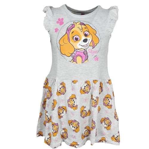 Paw Patrol Skye Mädchen Sommerkleid mit Rüschenärmeln & Allover-Print – Kinderkleid für Fans in Rosa oder Grau (Gr. 98–128), Farbe: Grau, Bekleidungsgröße: 122 von E plus M