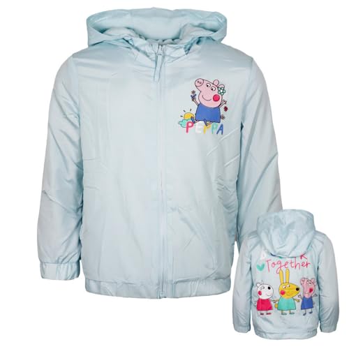 Peppa Wutz Kinder Mädchen Übergangsjacke mit Kapuze – leichte Jacke für Frühling & Herbst – Gr. 98–116 – mit Friends-Motiv – 100 % Polyester, Farbe: Blau, Bekleidungsgröße: 98/104 von E plus M