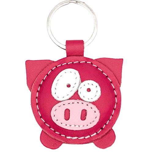 Schlüsselanhänger Pink Schwein aus Leder Geschenk für Lieblingsmensch Frauen Männer Kinder Schulanfang Abitur Glücksbringer Talisman Handarbeit (Pink Schwein, 1) von E&A Home