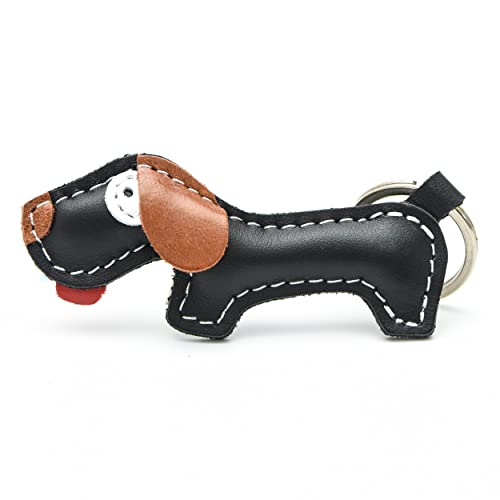 Schlüsselanhänger Hund Dackel aus Leder Geschenk für Lieblingsmensch Frauen Männer Kinder Schulanfang Abitur Glücksbringer Talisman Handarbeit (Schwarz) von E&A Home