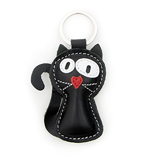 Schlüsselanhänger Katze Schwarz aus Leder Geschenk für Lieblingsmensch Frauen Männer Kinder Schulanfang Abitur Glücksbringer Talisman Handarbeit (Katze Schwarz, 1) von E&A Home