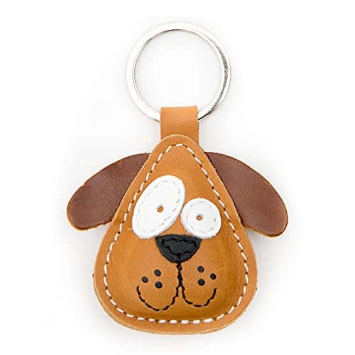 E&A Leder Schlüsselanhänger Tier Hund Braun schönes Geschenk für Lieblingsmensch Schulanfang Geburtstag Frauen Männer Kinder Schultasche Glücksbringer Handarbeit (3er Pack, Braun) von E&A Home