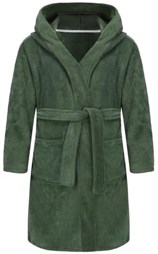 E.W Apparel Bademantel mit Kapuze für Kinder, Jungen, Mädchen, weicher Frottee-Bademantel, Oliv/Blatt für mich (Leaf It to Me), 11-12 Jahre von E.W Apparel